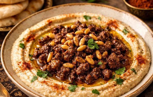 وصفة حمص باللحم والصنوبر لوجبة شرقية فاخرة – طبق شامي أصيل